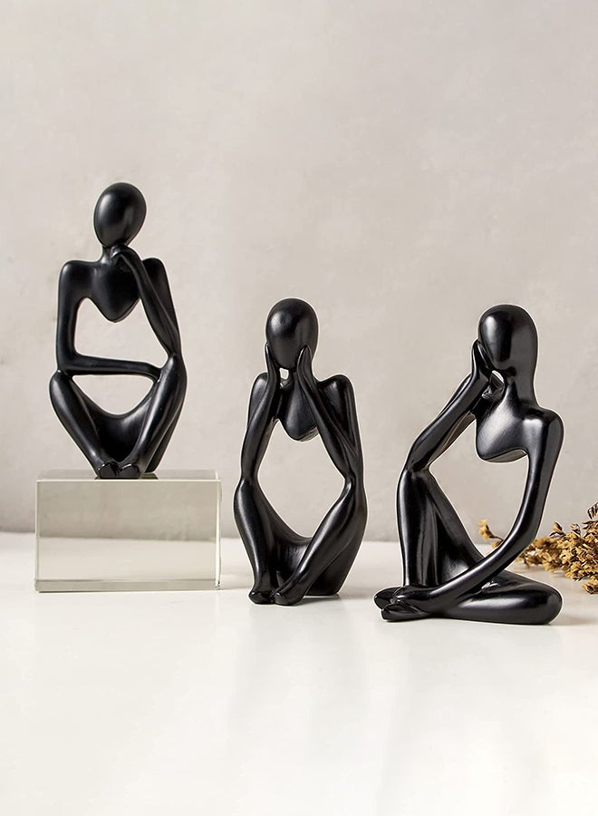 Home Taste Thinker Statue Abstract Statues Home Decor Abstract Sculpture Resin Statues Modern Shelf Decor Desktop Sitting Desktop Thinker Statue Abstract Sculpture Statue(3- Pieces Set) (Black Colour)