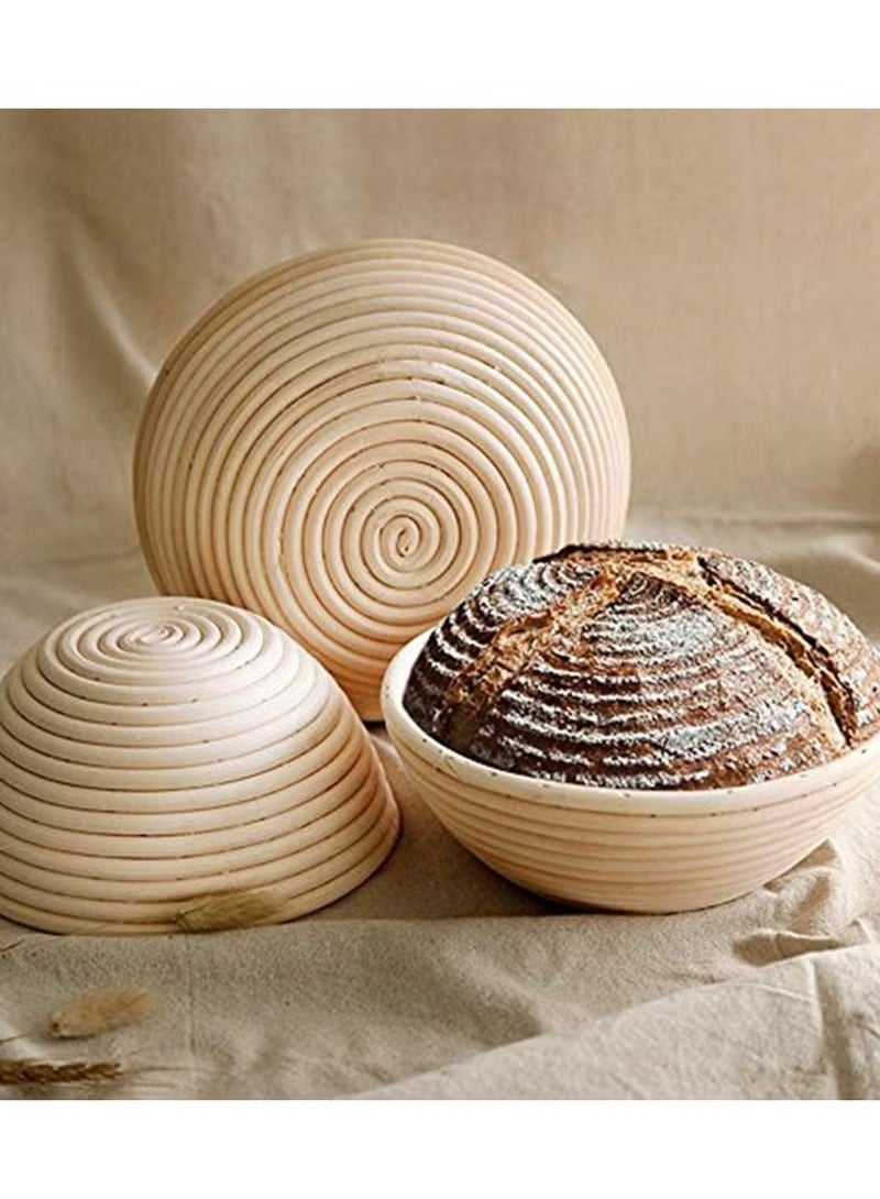 2 Set 9 Inch Proofing Baskets Bread Basket +Bread Lame +Dough Scraper+ Linen Liner Cloth for Professional Home Bakers