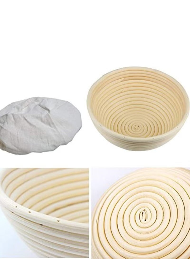 2 Set 9 Inch Proofing Baskets Bread Basket +Bread Lame +Dough Scraper+ Linen Liner Cloth for Professional Home Bakers