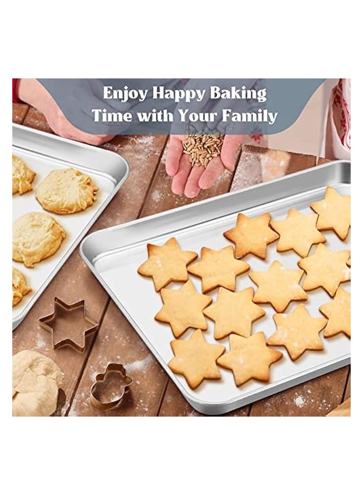 Oven Baking Tray Set of 2, Stainless Steel Baking Cookie Sheet Pans for Baking Cooking Serving, Non Toxic & Healthy, Heavy Duty & Rust Free, Mirror Finished & Dishwasher Safe, 31.4x24.6x2.5cm