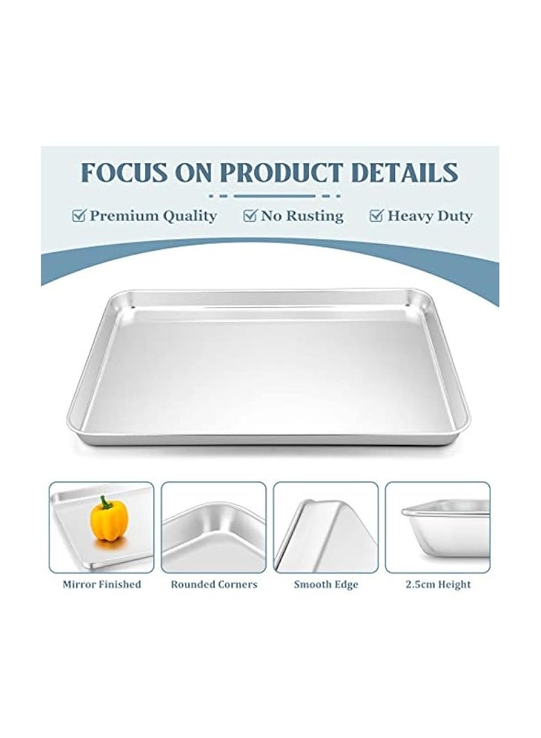 Oven Baking Tray Set of 2, Stainless Steel Baking Cookie Sheet Pans for Baking Cooking Serving, Non Toxic & Healthy, Heavy Duty & Rust Free, Mirror Finished & Dishwasher Safe, 31.4x24.6x2.5cm