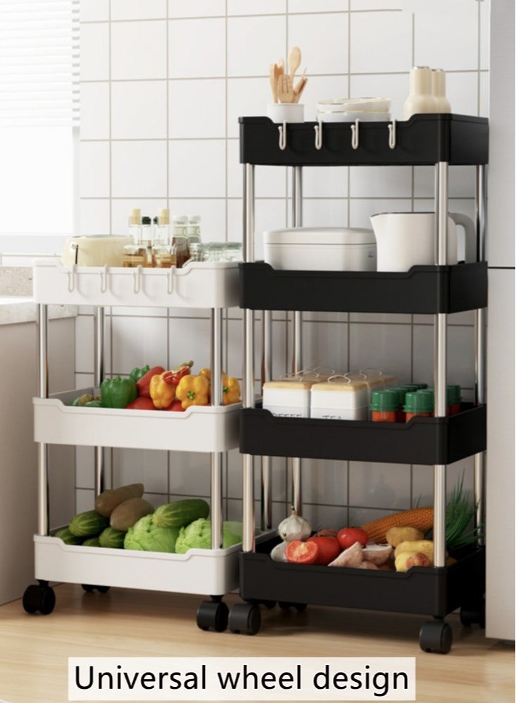 4-Tiers Bathroom Kitchen Storage Rack Removable Shelving Black/Silver 35x21x85 cm