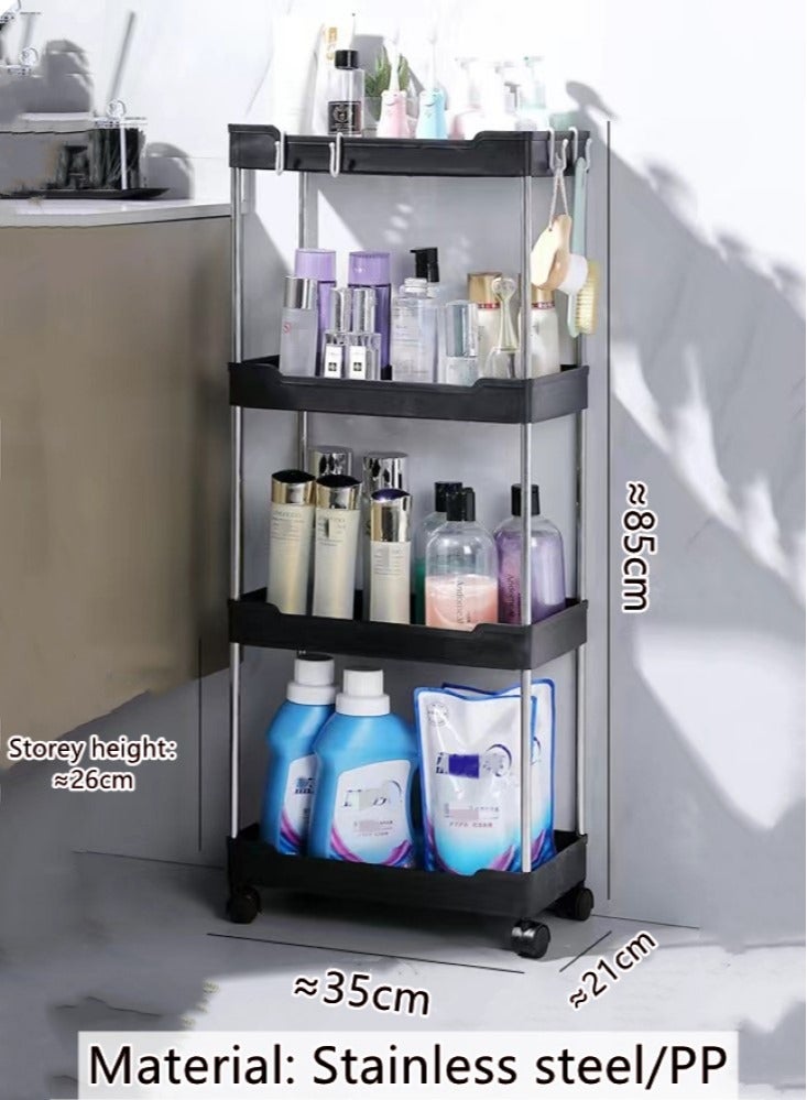 4-Tiers Bathroom Kitchen Storage Rack Removable Shelving Black/Silver 35x21x85 cm