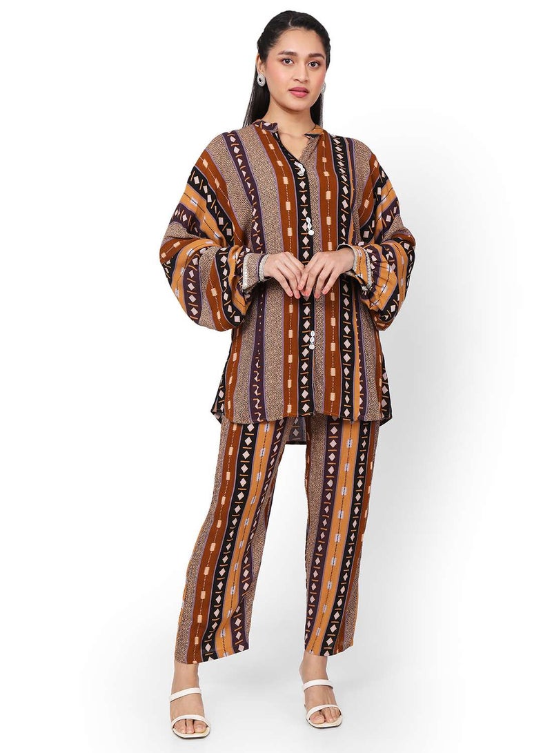 PRINTED VISCOSE CASUAL ELEGANT CO-ORD SET FOR WOMENS ARABIC KAFTAN JALABIYA DRESS