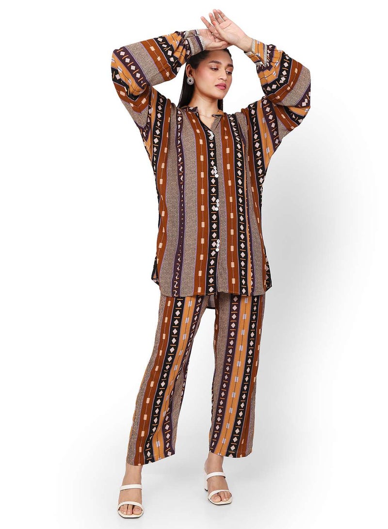 PRINTED VISCOSE CASUAL ELEGANT CO-ORD SET FOR WOMENS ARABIC KAFTAN JALABIYA DRESS