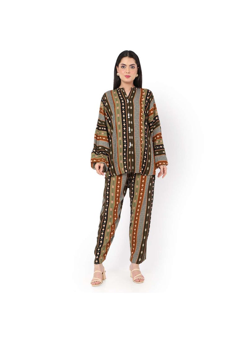 PRINTED VISCOSE CASUAL ELEGANT CO-ORD SET FOR WOMENS ARABIC KAFTAN JALABIYA