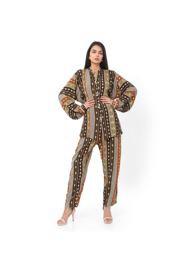 PRINTED VISCOSE CASUAL ELEGANT CO-ORD SET FOR WOMENS ARABIC KAFTAN JALABIYA