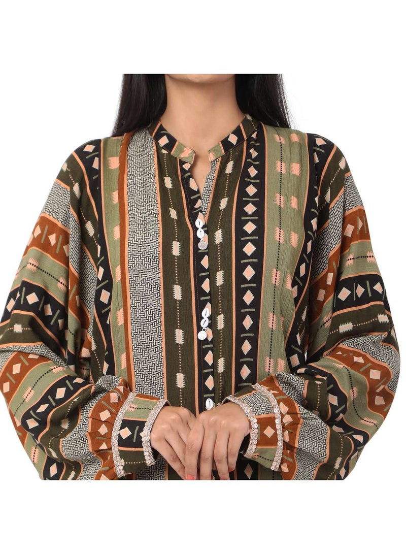 PRINTED VISCOSE CASUAL ELEGANT CO-ORD SET FOR WOMENS ARABIC KAFTAN JALABIYA