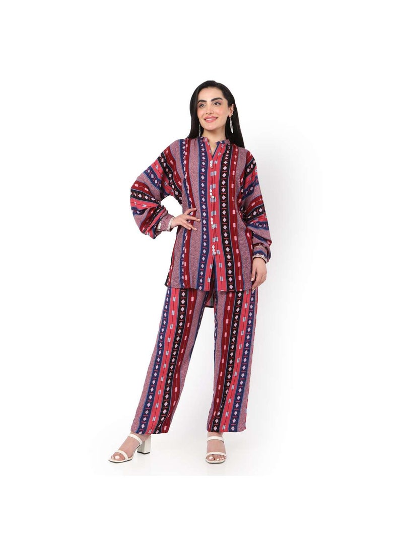 PRINTED VISCOSE CASUAL ELEGANT CO-ORD SET FOR WOMENS ARABIC KAFTAN JALABIYA