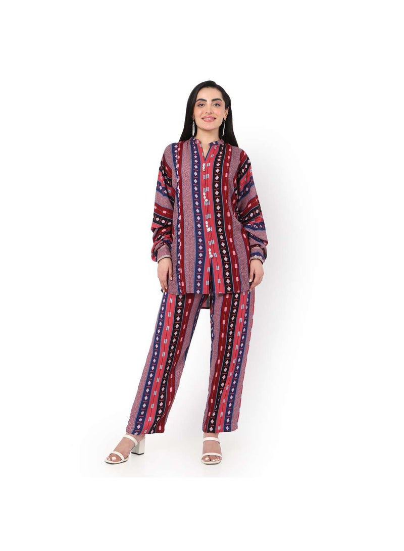 PRINTED VISCOSE CASUAL ELEGANT CO-ORD SET FOR WOMENS ARABIC KAFTAN JALABIYA