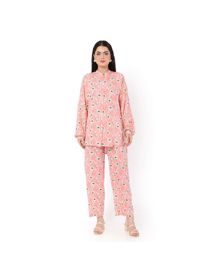 FLORAL PRINTED VISCOSE CASUAL ELEGANT CO-ORD SET FOR WOMENS ARABIC KAFTAN JALABIYA