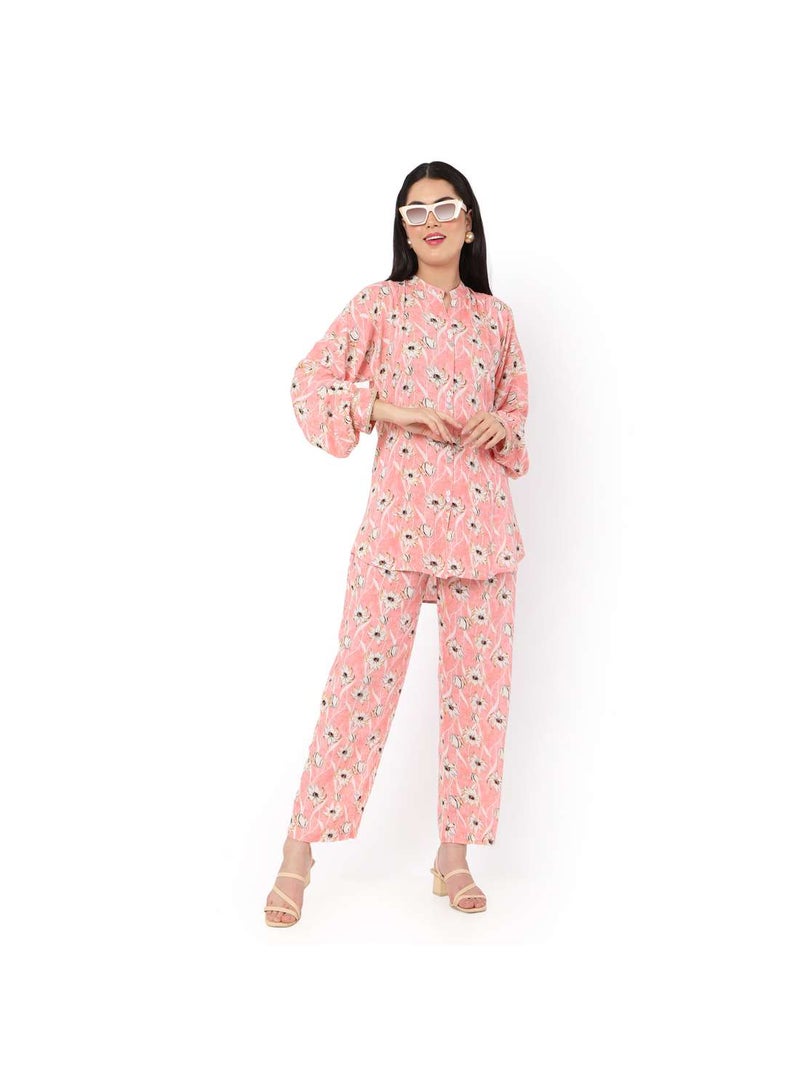 FLORAL PRINTED VISCOSE CASUAL ELEGANT CO-ORD SET FOR WOMENS ARABIC KAFTAN JALABIYA