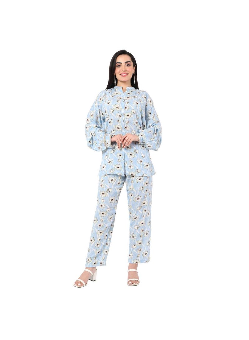 FLORAL PRINTED VISCOSE CASUAL ELEGANT CO-ORD SET FOR WOMENS ARABIC KAFTAN JALABIYA