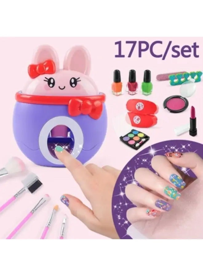 Premium Kids Makeup Kit with Nail Machine Fun Nail Paints Blushed Lipsticks for Girls Glam Makeovers