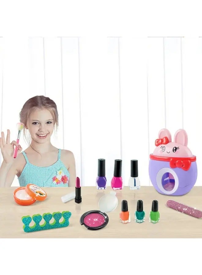 Premium Kids Makeup Kit with Nail Machine Fun Nail Paints Blushed Lipsticks for Girls Glam Makeovers