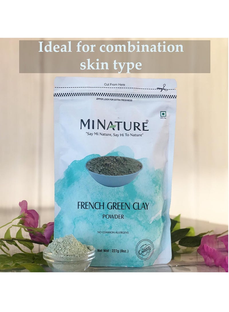 minature Montmorillonite French Green Clay Powder For Skincare Face Masks, Face Scrubs, Body Cleansers| Pure & Natural Mask Powder For All Skin Types & Unisex Use| 227G