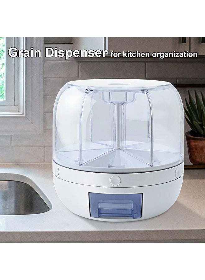 Grain Dispenser 8.2 Qt Rotating Rice Dispenser Storage Container 6-Compartment Dry Food with Measuring Cup Containers for Kitchen Small Grains Beans.