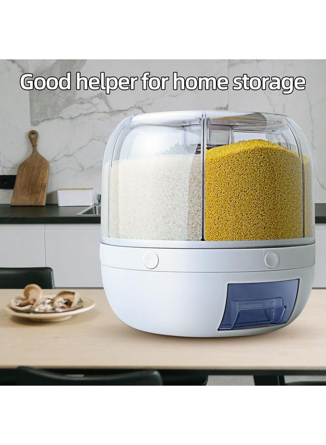 Grain Dispenser 8.2 Qt Rotating Rice Dispenser Storage Container 6-Compartment Dry Food with Measuring Cup Containers for Kitchen Small Grains Beans.