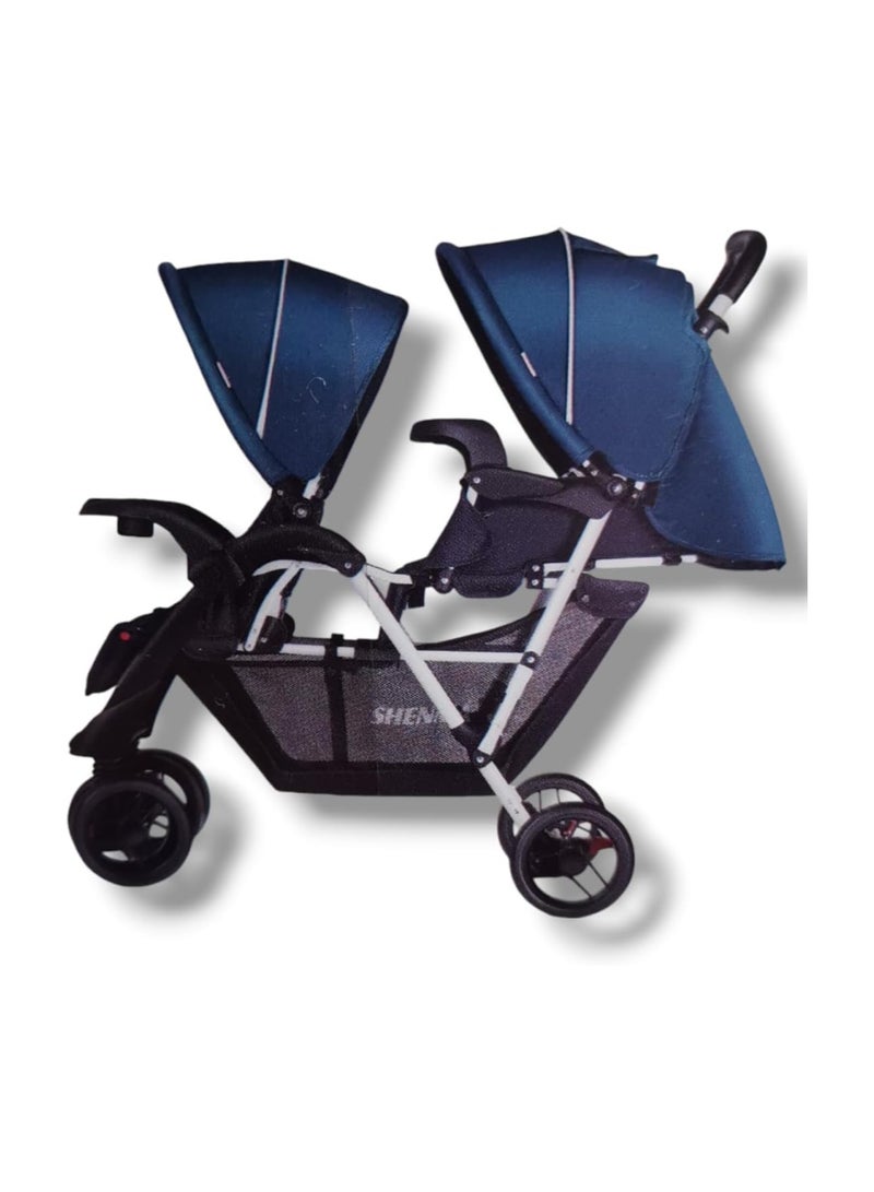 Twin baby Stroller with Canopy, Adjustable Seats, and Large Storage Basket,with food try (Black)