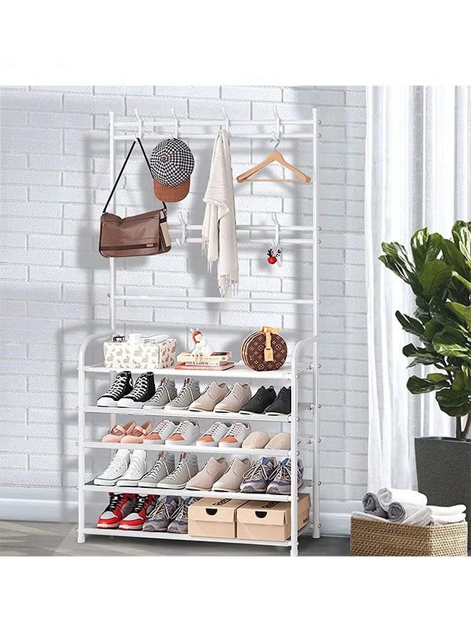 Simple Coat And Hat Integrated Shoe Rack, Household Entry Shoe And Hat Rack Bedroom Living Room Dormitory Storage Rack Rental House Multi-Function Rack, White