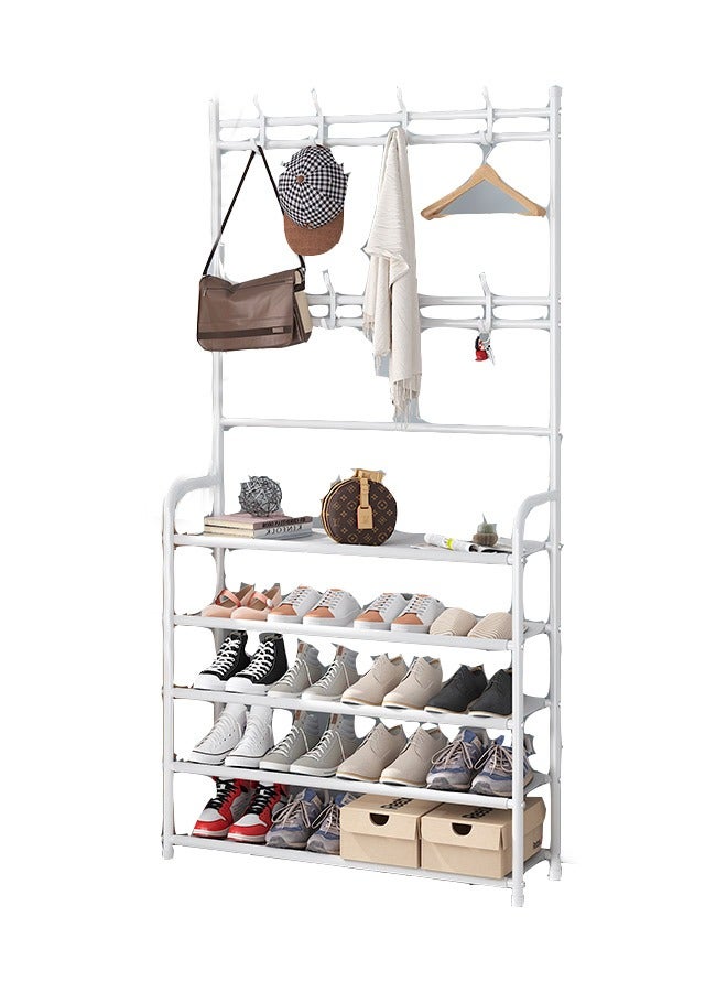 Simple Coat And Hat Integrated Shoe Rack, Household Entry Shoe And Hat Rack Bedroom Living Room Dormitory Storage Rack Rental House Multi-Function Rack, White