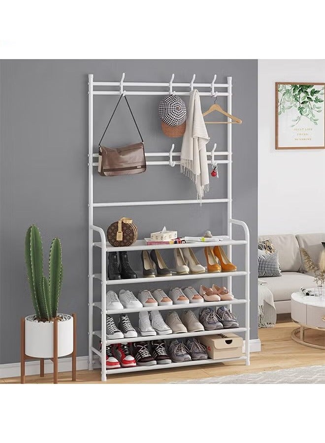 Simple Coat And Hat Integrated Shoe Rack, Household Entry Shoe And Hat Rack Bedroom Living Room Dormitory Storage Rack Rental House Multi-Function Rack, White