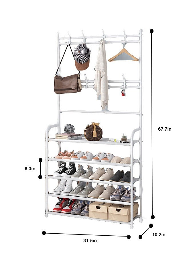 Simple Coat And Hat Integrated Shoe Rack, Household Entry Shoe And Hat Rack Bedroom Living Room Dormitory Storage Rack Rental House Multi-Function Rack, White