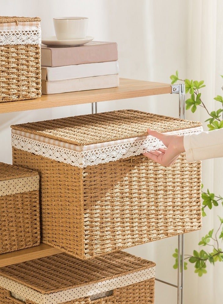 Woven Storage Baskets with Lid 3pcs Set