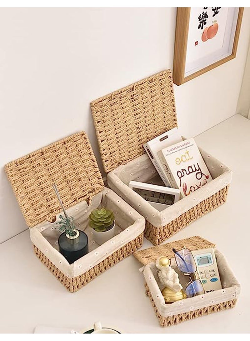 Woven Storage Baskets with Lid 3pcs Set