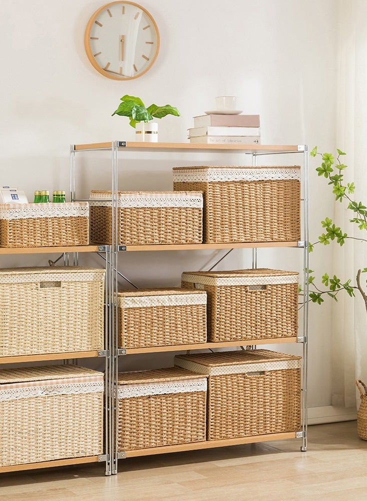 Woven Storage Baskets with Lid 3pcs Set