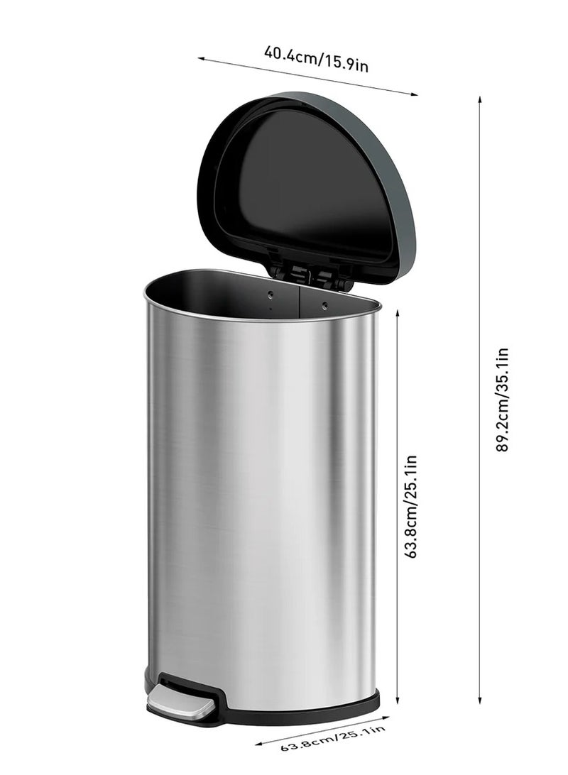 ARIA SERIES | Brushed Stainless Steel Finish | Soft-Closing | Fingerprint-Resistant | Step Trash Bin | Versatile For Homes & Kitchens | 45L