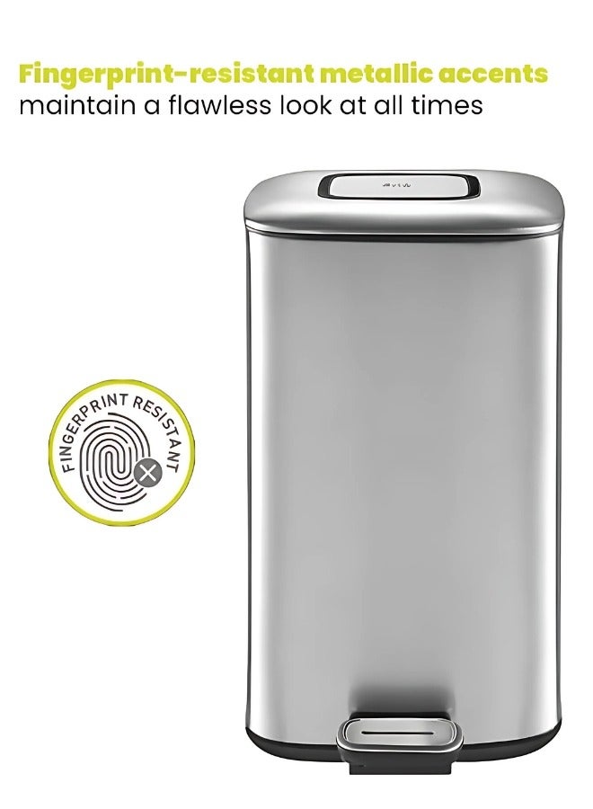 9L Premium Pedal Waste Bin | Stainless Steel Finish | Soft-Closing, Fingerprint-Resistant | Perfect for Office or Kitchen Use