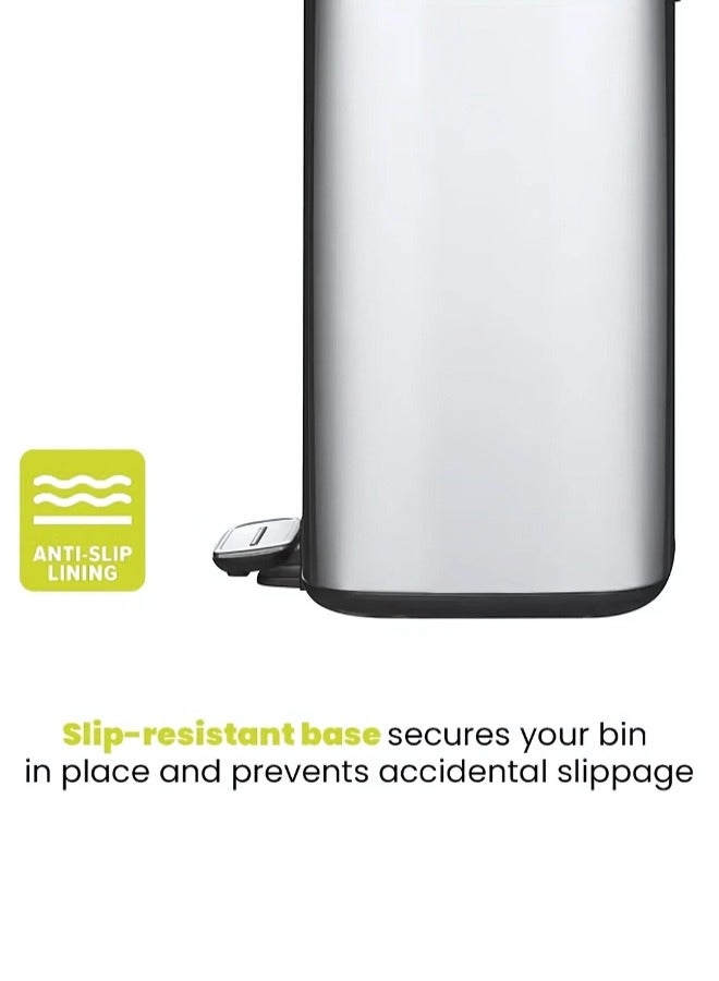 9L Premium Pedal Waste Bin | Stainless Steel Finish | Soft-Closing, Fingerprint-Resistant | Perfect for Office or Kitchen Use