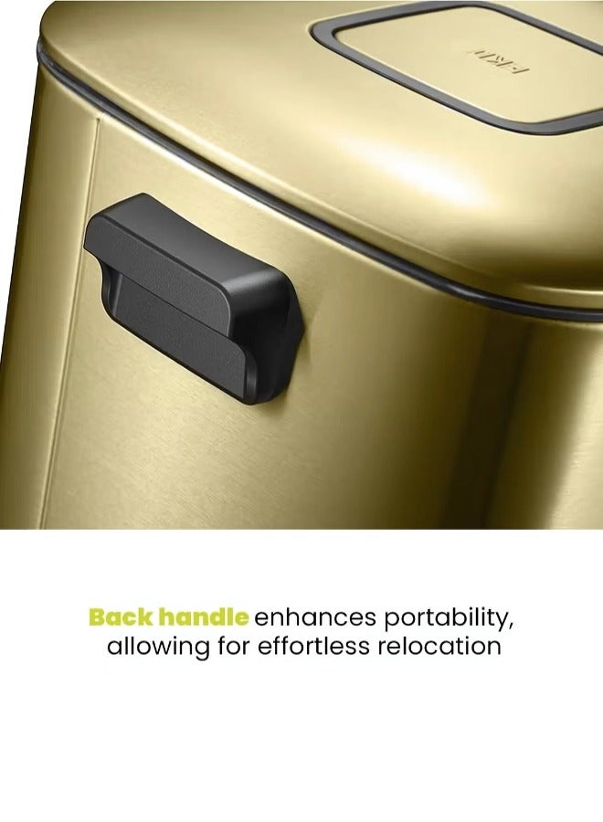 REGENT SERIES | Brushed Stainless Steel Finish | Soft-Closing | Fingerprint-Resistant | Pedal Trash & Garbage Bin, Champagne Gold, 32 Liters