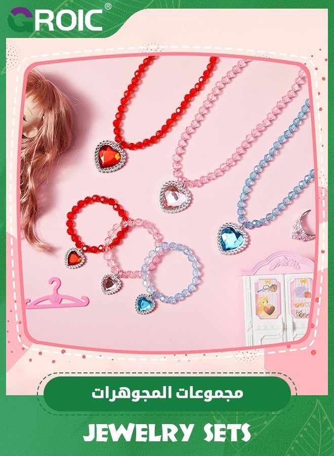 14 Pcs Jewelry Set for kids, Kids Jewelry Necklace Jewelry Bracelet Shiny with Colorful for Toddler, Princess Jewelry Dress Up Toy Role Play Toys for Girl Tea Costume Party