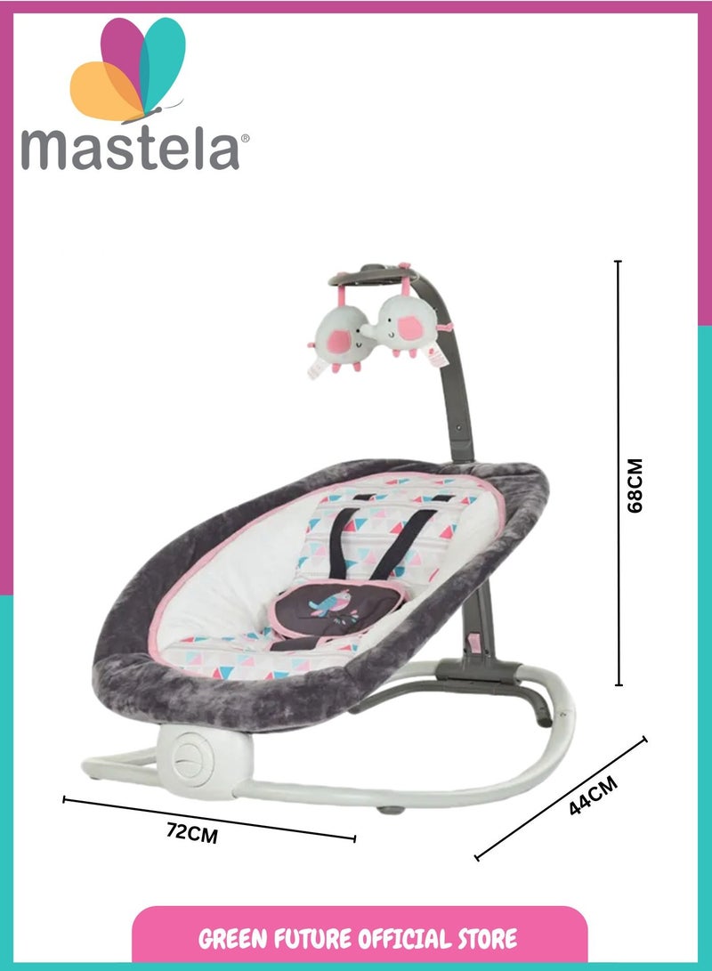 Baby Rocker Chair – Foldable Infant Bouncer with Soothing Vibrations and Toy Bar for Newborns and Toddlers – Pink