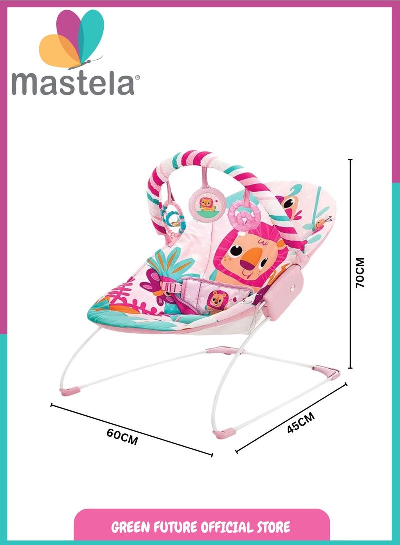 Baby Bouncer And Toddler Baby Rocker With Soothing Vibration And Hanging Toys - Pink