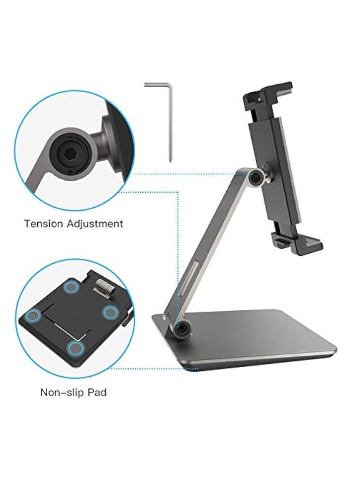 Heavy Duty Adjustable 360° Swivel Aluminium Stand for iPad, Samsung Tab & Kindle (4.7-13in, Grey)