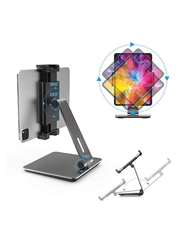 Heavy Duty Adjustable 360° Swivel Aluminium Stand for iPad, Samsung Tab & Kindle (4.7-13in, Grey)