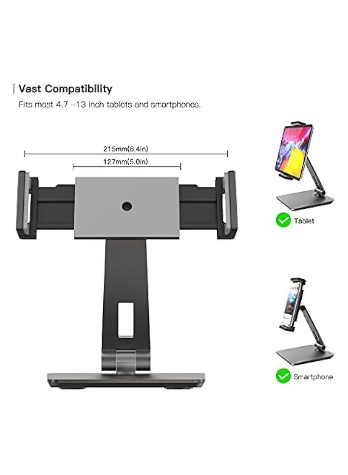 Heavy Duty Adjustable 360° Swivel Aluminium Stand for iPad, Samsung Tab & Kindle (4.7-13in, Grey)