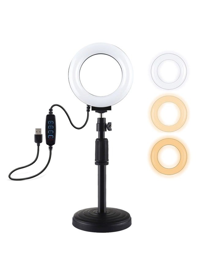 PULUZ Round Base Desktop Holder + 4.7 inch 12cm 3 Modes USB Dimmable LED Ring Vlogging Video Light, Adjustable Height: 15.5cm-25.5cm