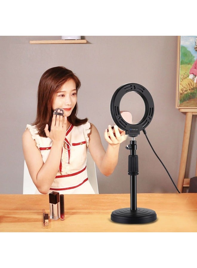 PULUZ Round Base Desktop Holder + 4.7 inch 12cm 3 Modes USB Dimmable LED Ring Vlogging Video Light, Adjustable Height: 15.5cm-25.5cm