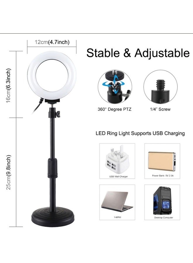 PULUZ Round Base Desktop Holder + 4.7 inch 12cm 3 Modes USB Dimmable LED Ring Vlogging Video Light, Adjustable Height: 15.5cm-25.5cm