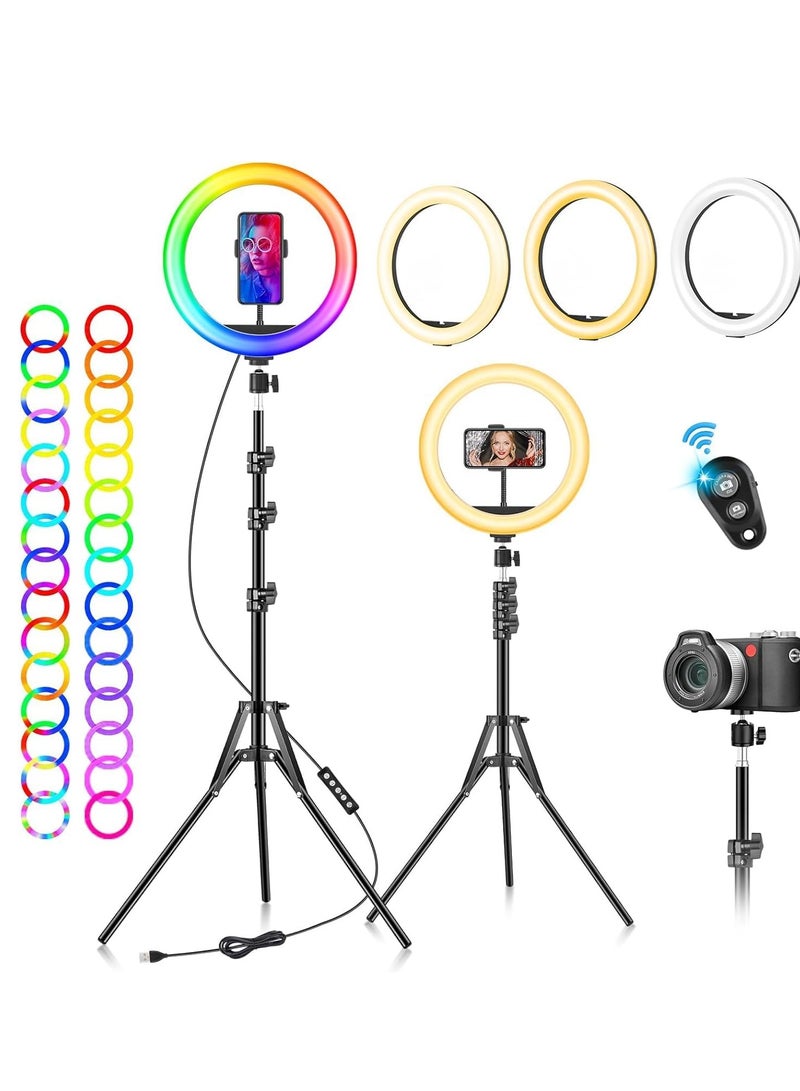 ELTERAZONE Ring Light with Tripod Stand & Phone Holder -10 inch Selfie LED Ringlight Dimmable Desktop 40 Colors RGB Tall Circle Light for Camera Makeup Video YouTube TikTok Live Streaming Zoom Meeting