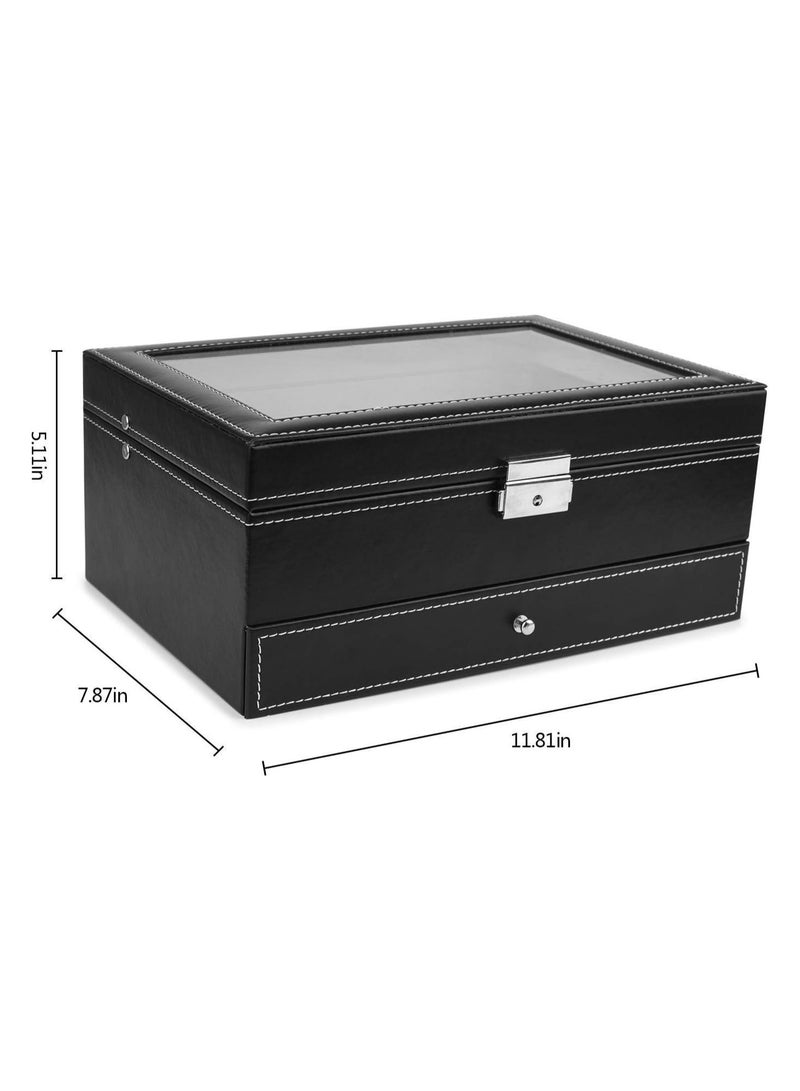 Double-Layer Jewelry Organizer With Watch Display And Drawer