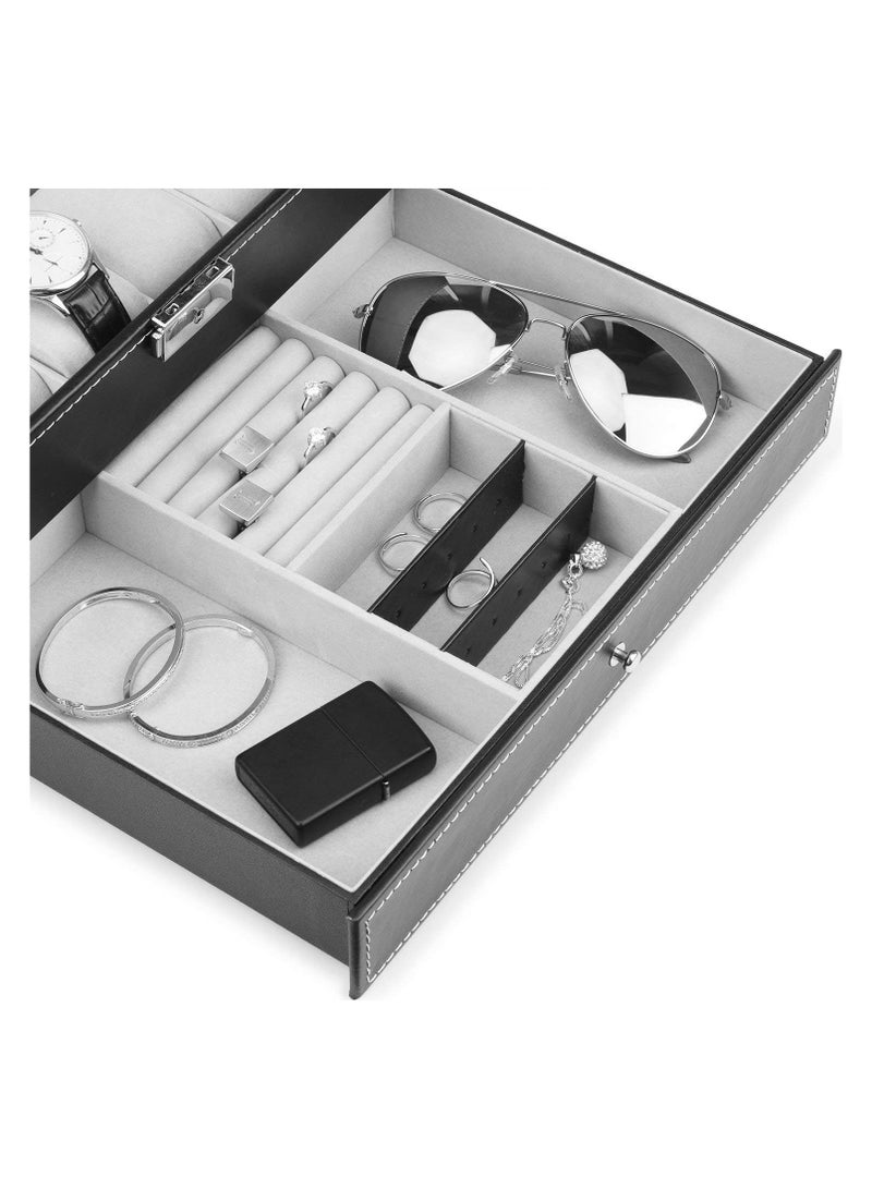 Double-Layer Jewelry Organizer With Watch Display And Drawer