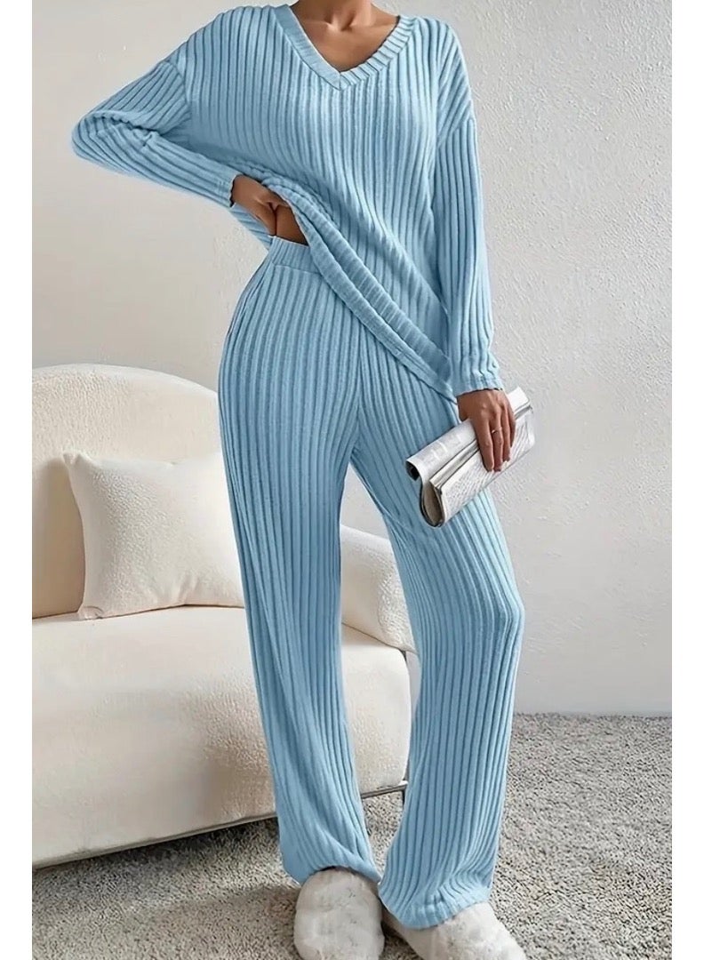 Women's pyjama set, Soft and Comfy, Color Blue, Long Sleeve, Pants