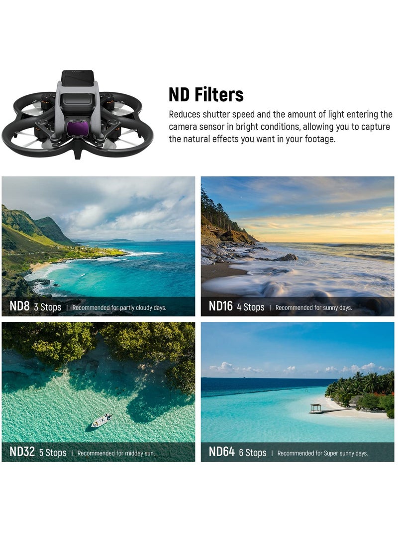 4 PCS Magnetic ND Filter Set for DJI Avata Pro Mini Drone - HD Multi-Layer Coated Neutral Density Filters (ND8, ND16, ND32, ND64) with Durable Aluminum Alloy Frame.