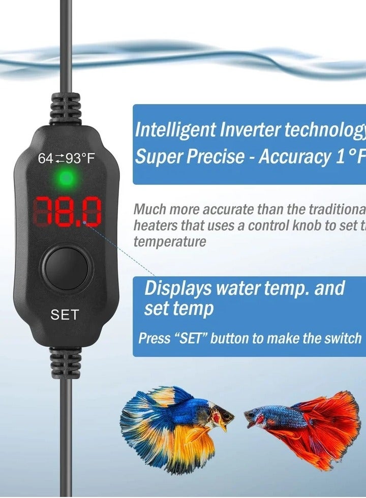 Adjustable 10W Betta Heater, Small Submersible Fish Tank Heater with Digital Display Thermostat, USB Powered, for Aquariums up to 1 Gallon