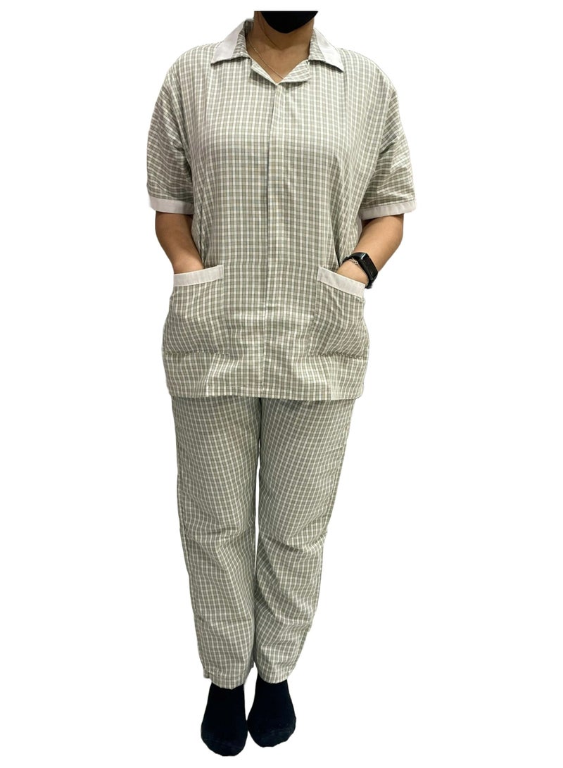 Women's Housekeeper Uniform, Green Housemaid Large Checkers Uniform Design, Summer Fabric, Light Fabric